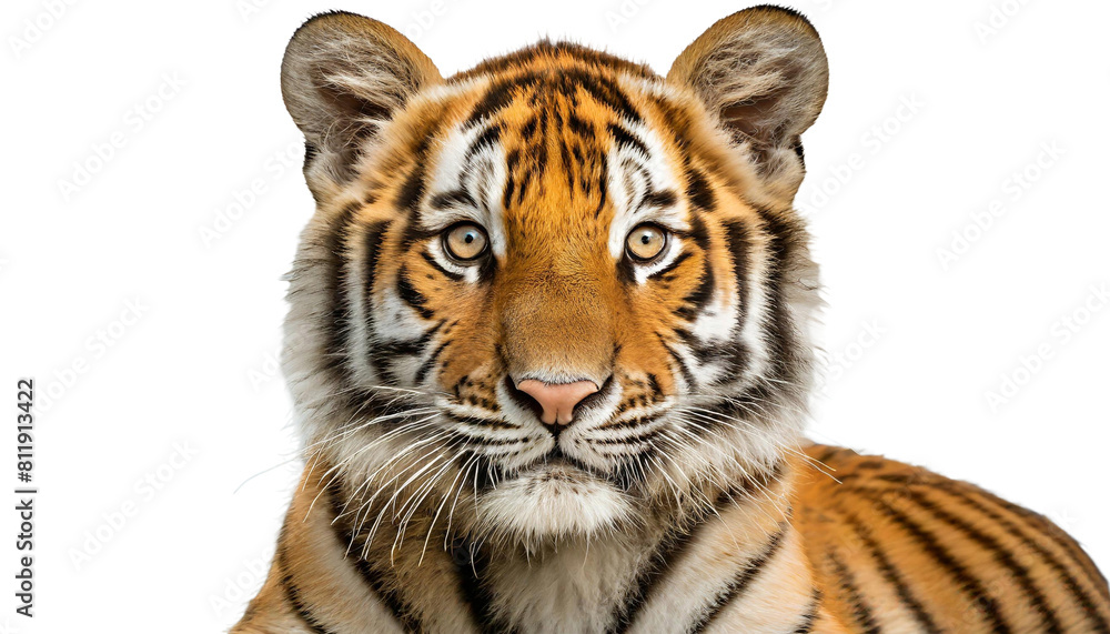 Fototapeta premium White studio backdrop, isolated tiger. AI