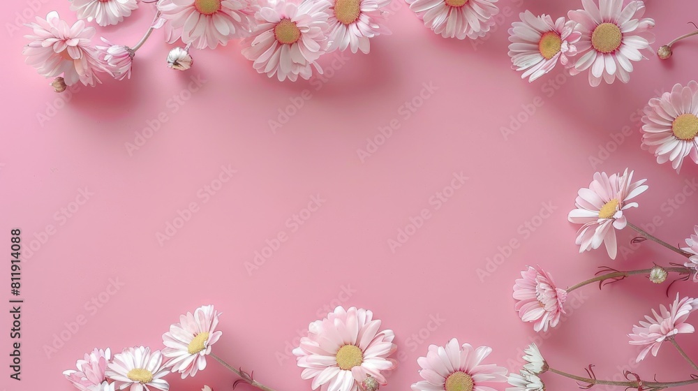 White daisies on pink background, cheerful floral pattern White daisies on pink background, cheerful floral pattern