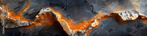 Stunning Fractured Crystalline Marble Texture with Fiery Orange and Dark Charcoal Hues photo