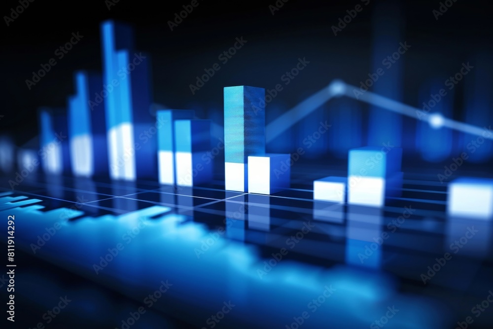 Fototapeta premium Closeup of a Blue Bar Graph Chart - Data Analysis, Corporate Reporting, Market Trends