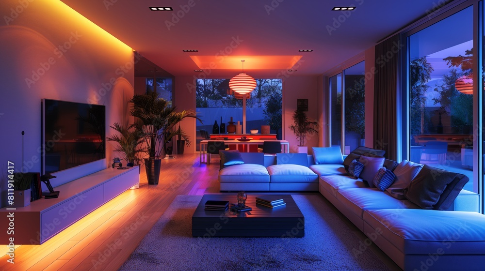 A well-furnished living room featuring various furniture pieces and a large flat screen TV on the wall A well-furnished living room featuring various furniture pieces and a large flat screen TV on the wall