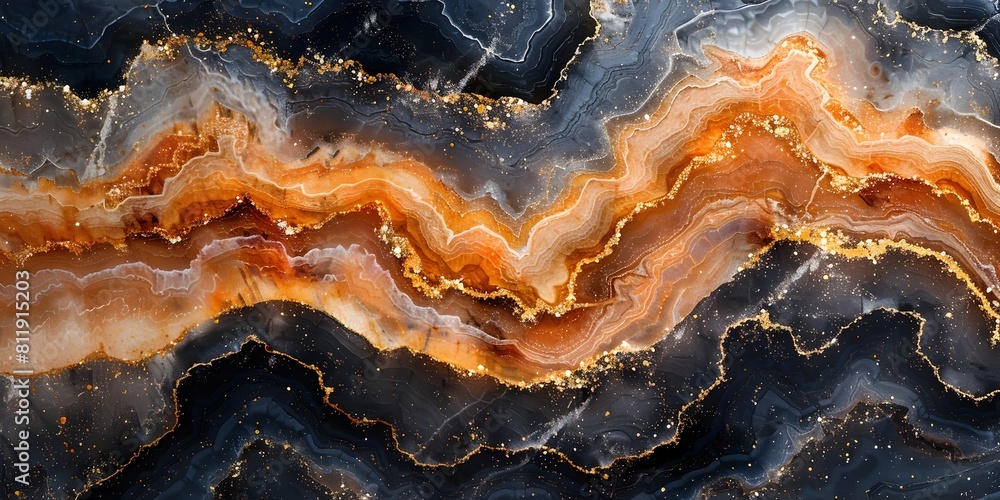 Obraz premium Captivating Black Marble Backdrop with Swirling Patterns and Golden Accents