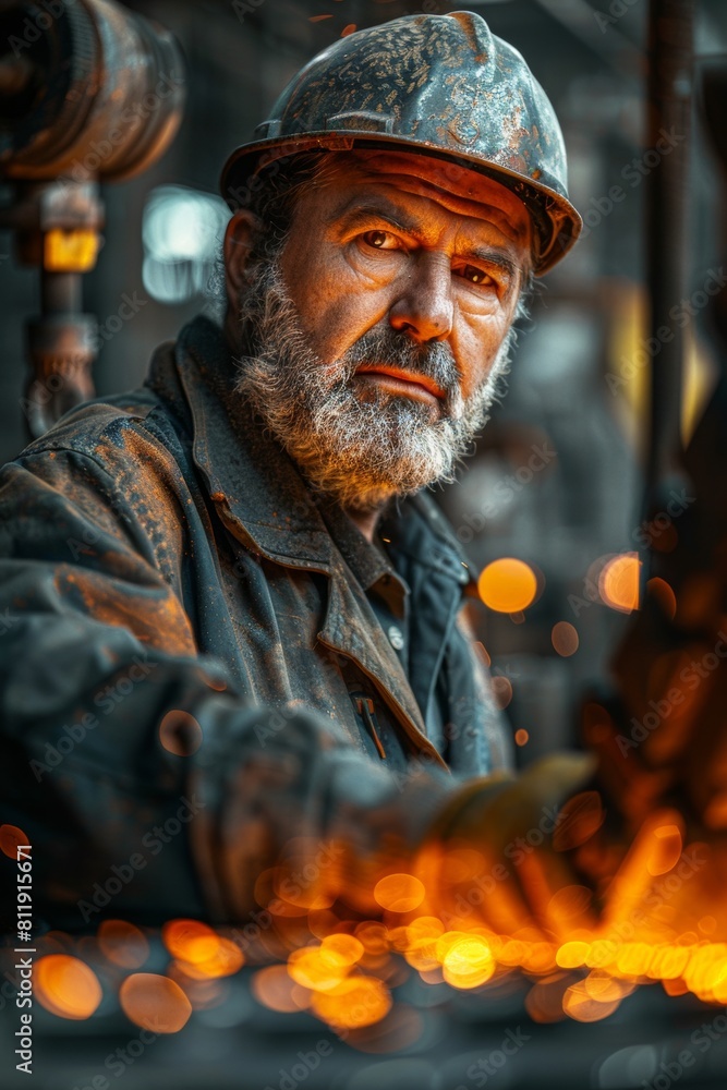 Steelworker in Hard Hat Working on Metal Steelworker in Hard Hat Working on Metal