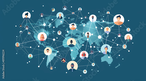 Global network community, offshore or remote work around the world, social media or work networking, connect or link people together concept, business people connect with line around global world. --a