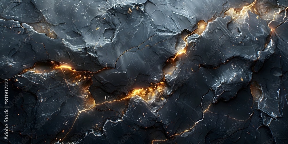 Fototapeta premium Captivating Volcanic Marble Backdrop:Fiery Fissures Across Pristine Ebony Expanse