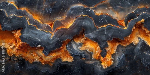 Dramatic Fiery Molten Marble Abstract Background with Chaotic Fracture Patterns and Glowing Volcanic Textures
