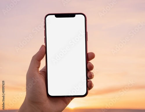 Modern Smartphone Mockup in Hand, Displaying Blank Screen for App, Website, or Social Media Content