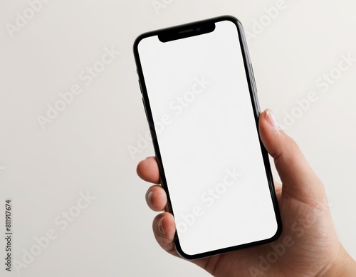 Modern Smartphone Mockup in Hand, Displaying Blank Screen for App, Website, or Social Media Content