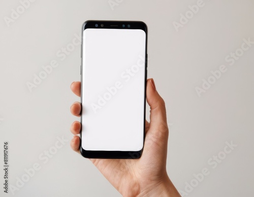 Modern Smartphone Mockup in Hand, Displaying Blank Screen for App, Website, or Social Media Content