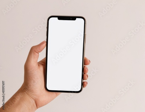 Modern Smartphone Mockup in Hand, Displaying Blank Screen for App, Website, or Social Media Content