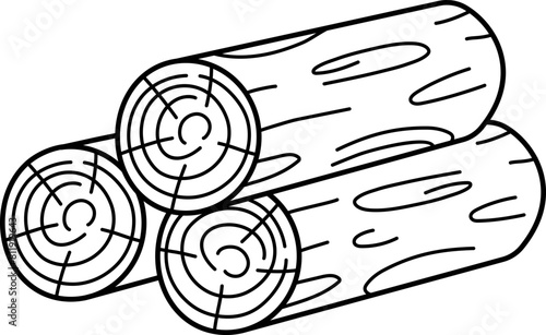 Vector black and white log pile icon. Wood planks line illustration or coloring page isolated on white background. Woodpile picture .