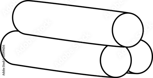 Black and white metal pipes pile icon. Line tubes illustration or coloring page isolated on white background.