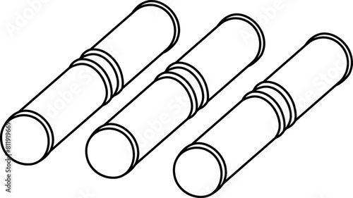 Black and white metal pipes icon. Line tubes illustration or coloring page isolated on white background.