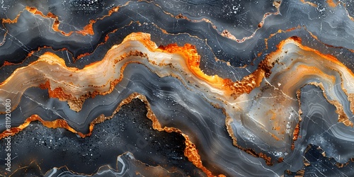 Awe-Inspiring Ebony Marble Textures with Fiery Accents - Captivating Geological Formations and Natural Grandeur