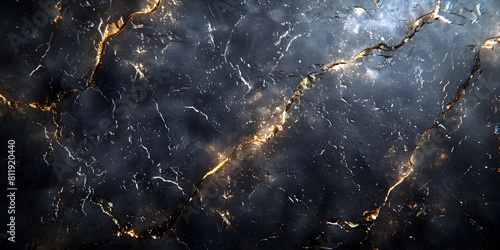 Dramatic Textured Black Marble Background with Shimmering Gold Veins