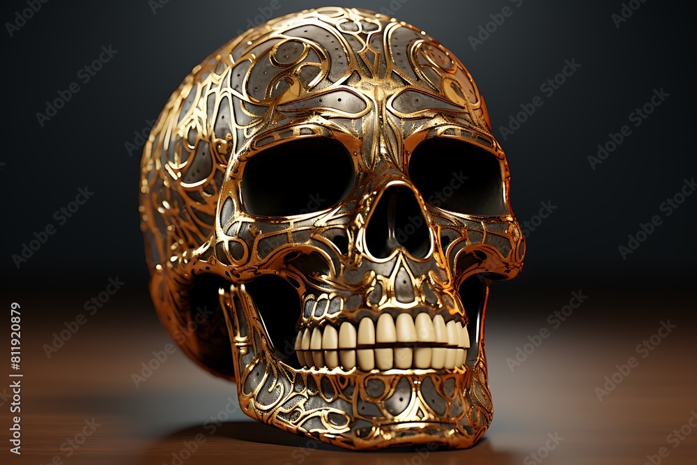 Golden Skull on a dark background. Halloween. 3d illustration. Golden Skull on a dark background. Halloween. 3d illustration.