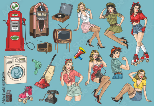 Retro pop culture set sticker