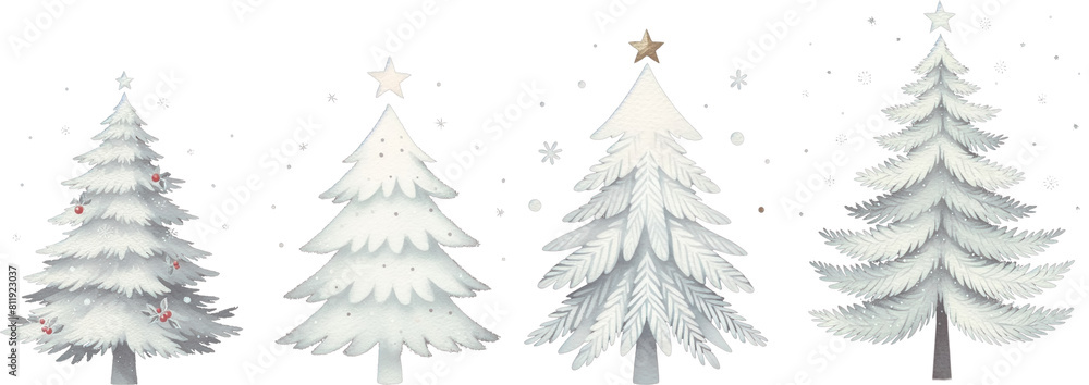 Watercolor Christmas tree clipart pastel color, white Xmas tree background transparent png