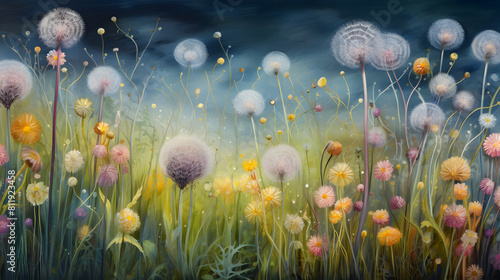 dandelion daydream art landscape oil painting background poster decoration painting photo