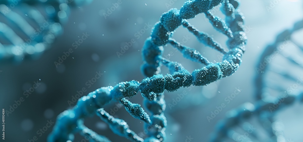 Witness the elegance of nature's design with a real photo showcasing a cyan DNA helix, its mesmerizing cyan hue contrasting against a neutral background, inviting viewers to contemplate the intricacie Witness the elegance of nature's design with a real photo showcasing a cyan DNA helix, its mesmerizing cyan hue contrasting against a neutral background, inviting viewers to contemplate the intricacie