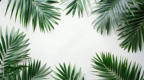 Green palm leaves on white background. AIG51A.
