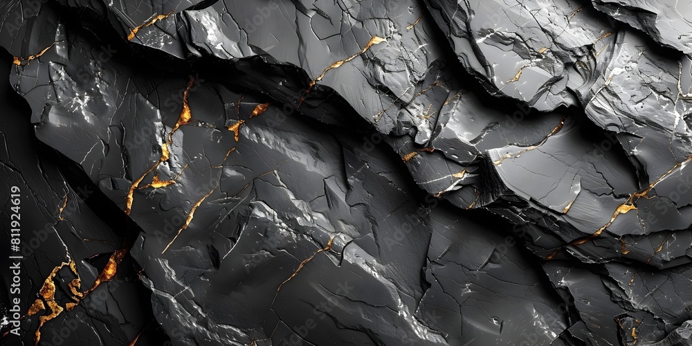 Black marble cracked texture abstract background with golden cracks and ...