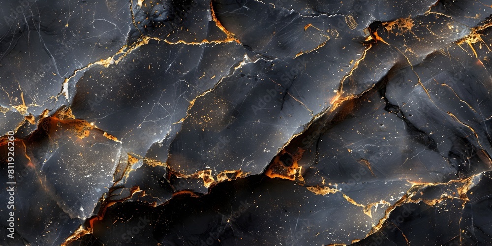 Fototapeta premium Black marble effect with golden veins and cracks forming an abstract and dramatic textured background ideal for luxury and premium design