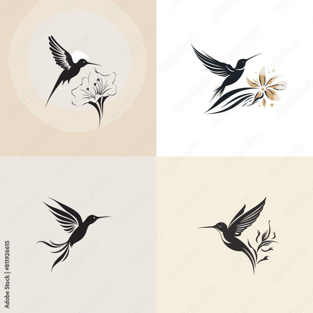 Black line flying hummingbird logo collection Black line flying hummingbird logo collection