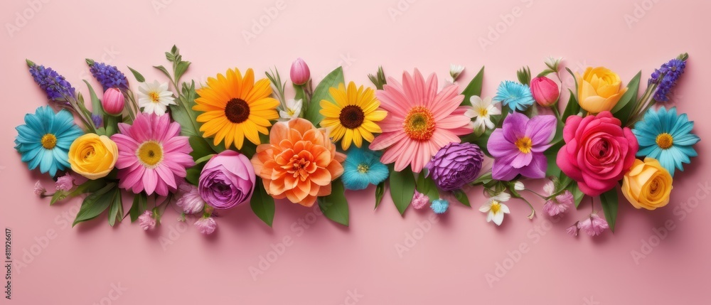 Fototapeta premium Illustration of vibrant spring flowers arranged on a flat background