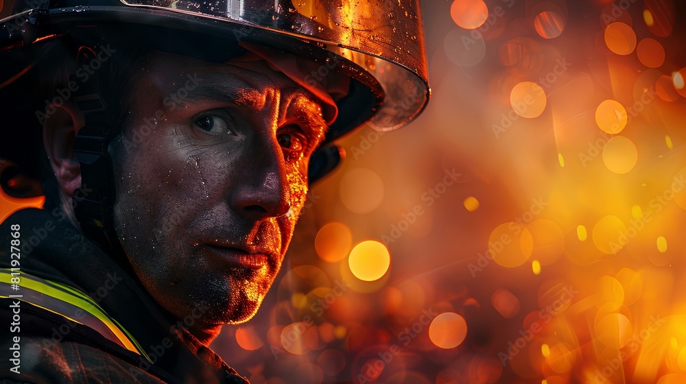 Firefighter in protective gear and breathing apparatus at work Firefighter in protective gear and breathing apparatus at work