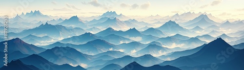 Majestic mountain range, watercolor, sunrise hues, breathtaking view, panoramic angle