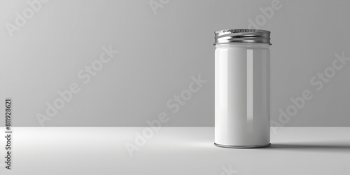With a white setting depicts a white cylindrical metallic coffee jar tin can armed with a silver lid, depicting a notion for encompassing coffee supplies and space, Generative AI.