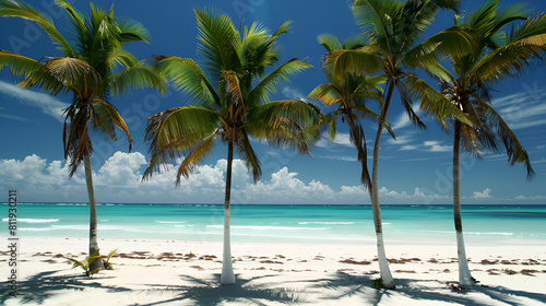Palmeras en Verano: Explora la Belleza de una Playa Mexicana en una Escena Tropical y Relajante, Generative Ai © Khadija