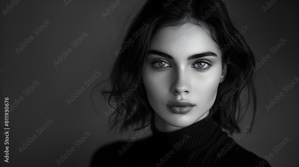 Pensive Woman in Minimalist Monochrome Portrait Pensive Woman in Minimalist Monochrome Portrait