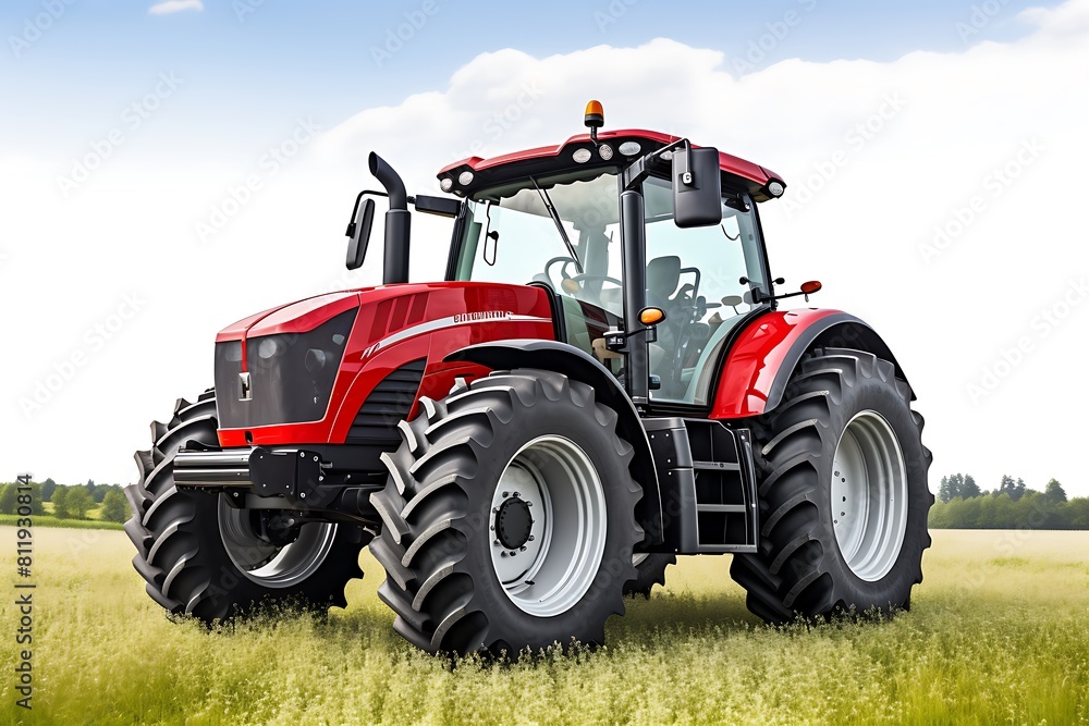 Modern tractor isolated on nature background. 3d rendering image with clipping path Modern tractor isolated on nature background. 3d rendering image with clipping path
