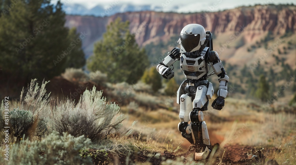Futuristic robot standing on the desert. Future technology concept. Futuristic robot standing on the desert. Future technology concept.