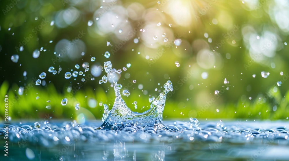 Water splash on green background, Crystal clear water, World Water Day, Copy space. Water splash on green background, Crystal clear water, World Water Day, Copy space.