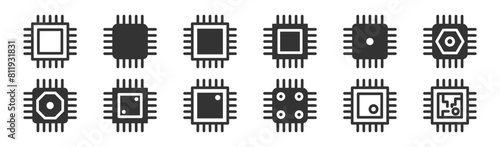 Micro chip icon set. Circuit board collection. Vector illustration