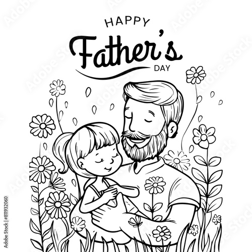 Happy Fathers Day Outline Illustration