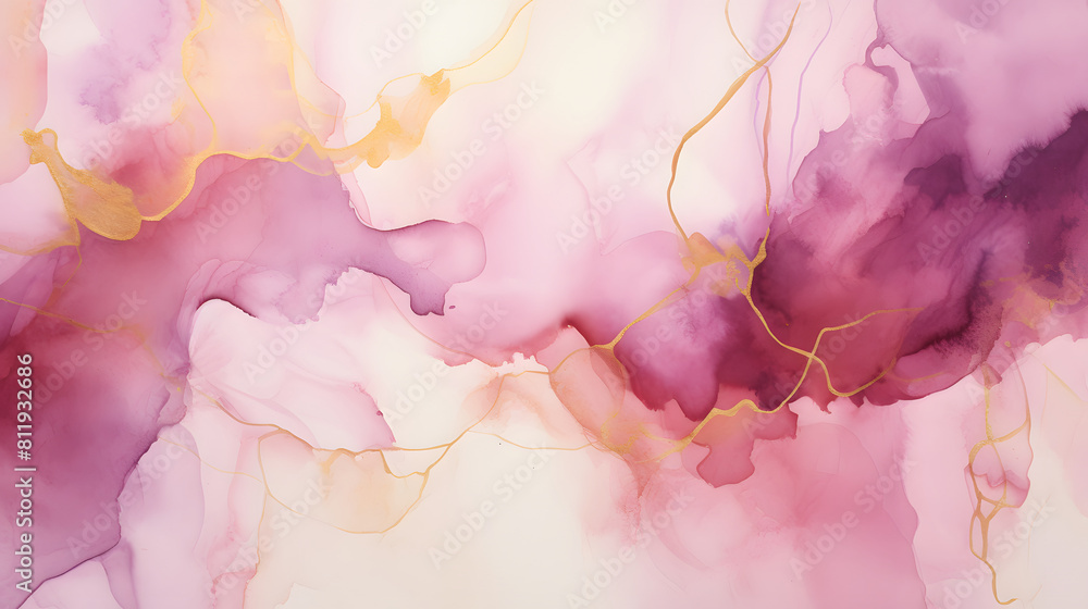 Modern pink abstract marble gold leaf painting