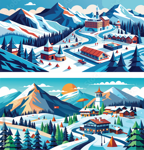 ski resort travel illustration vector