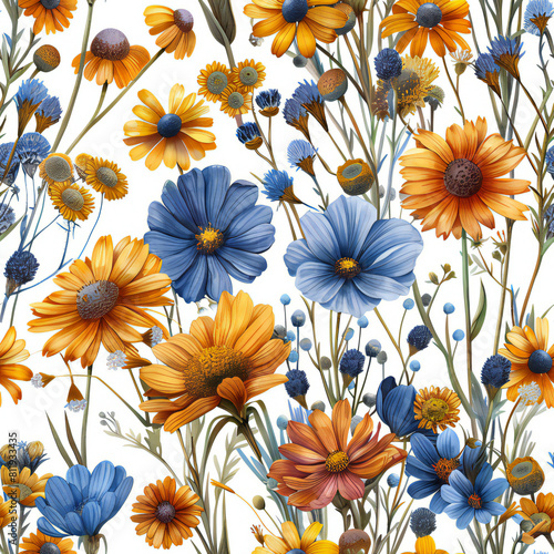 beautiful wild flower pattern background, watercolor illustration