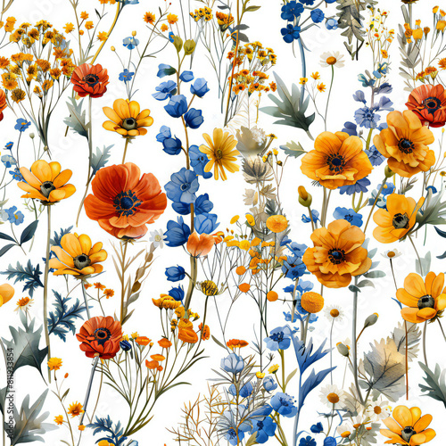beautiful wild flower pattern background, watercolor illustration © ida