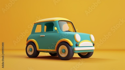 3d low polly cute cartoon car  against a sunny yellow background