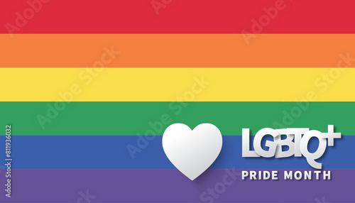 LGBTQ Pride Month poster design template background. Pride symbol on rainbow flags. Lesbian Gay Bisexual Transgender. Human rights and tolerance. Element for social post, banner. Vector Illustration.