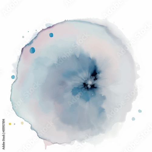 Abstract pattern with blue watercolor cloud on white background. Cyan watercolour water brash splash texture