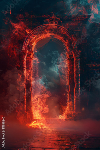 The artwork depicted a malevolent curse enveloping the entrance to the fiery depths of hell  billowing with smoke and flames.