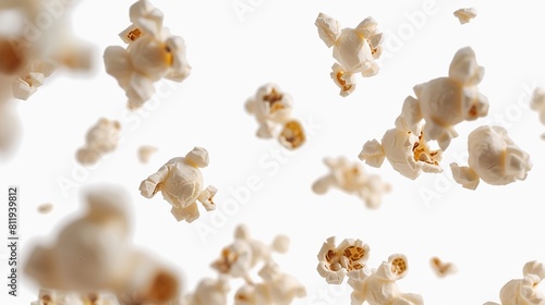 Falling popcorn, isolated on white background