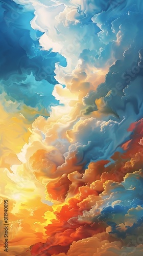 Ethereal Cosmic Landscape with Vibrant Dramatic Clouds and Atmospheric Sunset Scenery