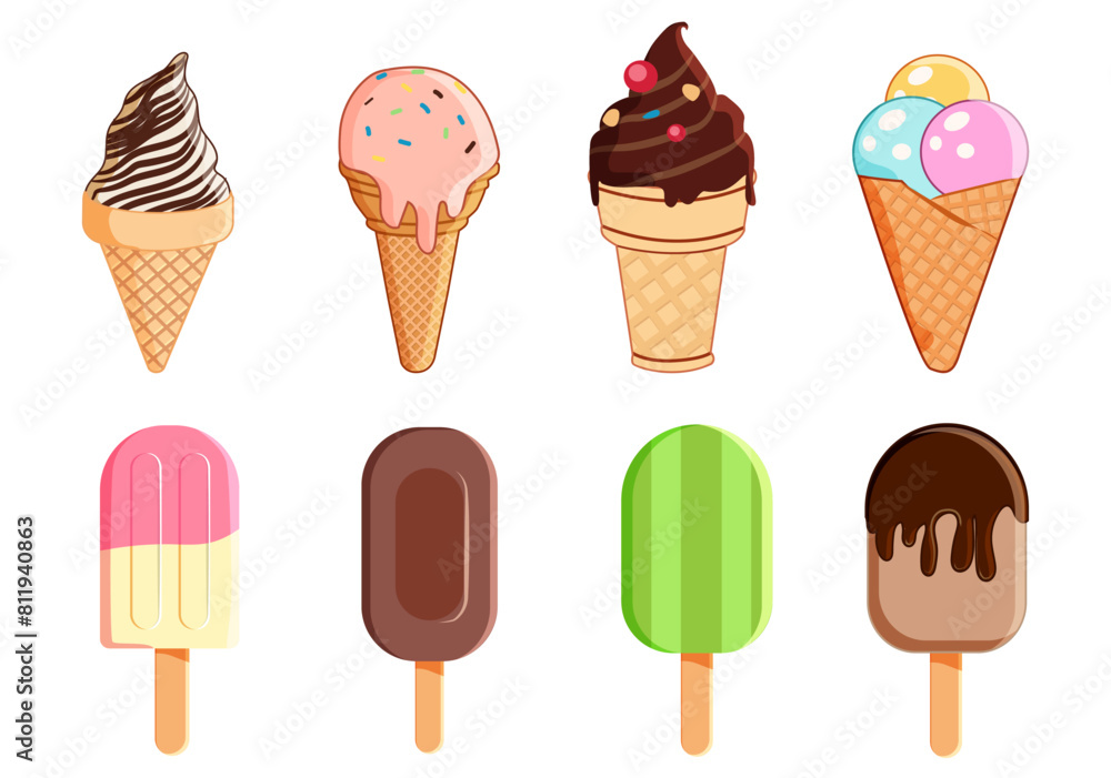 ice cream set in flat stile for manners cards stickers books and many purposes. Vector illustration ice cream set in flat stile for manners cards stickers books and many purposes. Vector illustration